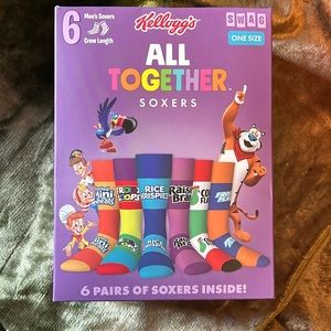Swag Kellogg's All Together Men's crew length socks 6 pairs Size 8-13 New In Box